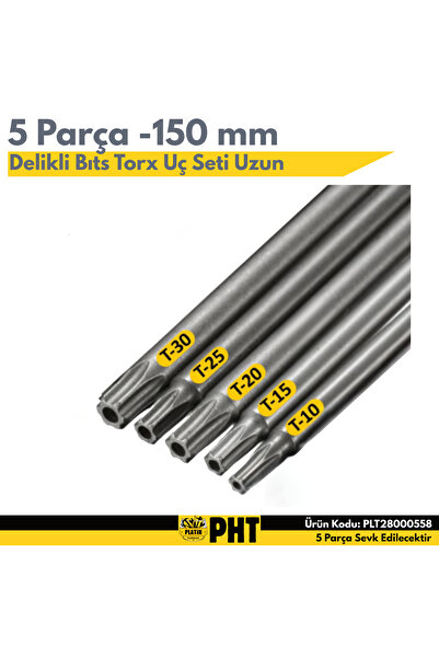 PLATİN HIRDAVAT PHT Delikli Bıts Torx Uç Seti Uzun Boy 150MM ( 5 Parça ) T10,...