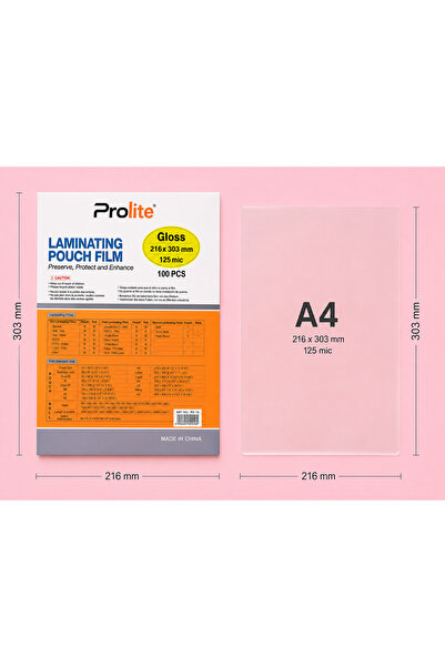 Prolite Orjinal Laminasyon Filmi Parlak A4 125Mic (Okul Eğitim sunum ofis iş ...