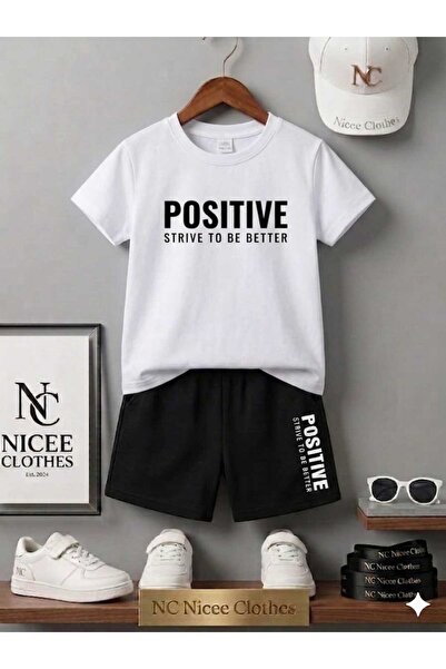 Leto Lykia Summer Children's T-Shirt Shorts Unisex (Black with Positive Print...