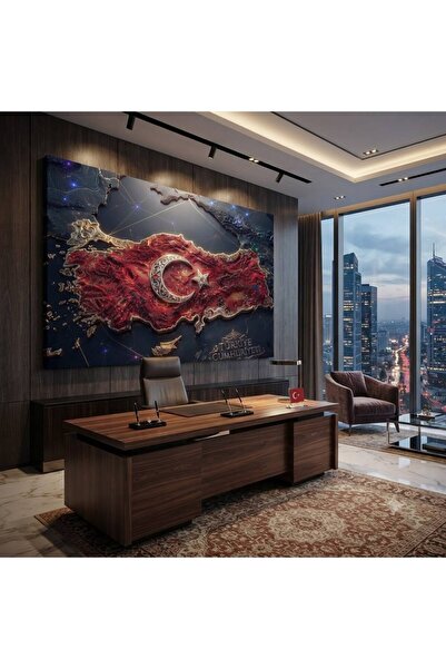 zeyrada Premium Modern Dekorasyon Kanvas Tablo Türkiye Haritası, Ay Yıldız ve...