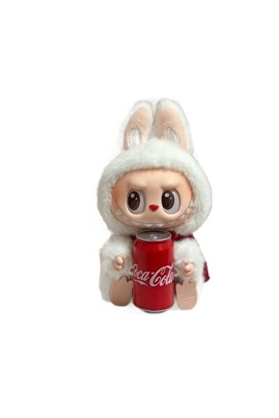 Popart Păpuși Labubu, POPMART, Ediția Coca-Cola Așezată, Alb, 17cm