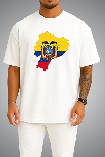 Bahriyeli Collection Oversize Ecuador Flag and Map Large Chest Printed Unisex...