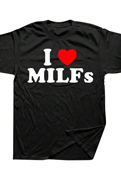 25W تي شيرت رجالي صيفي بتصميم مرح بطبعة 'I Love MILFs' على شكل قلب، ملابس الش...