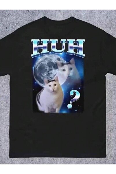 2BIR New In Top HUH Funny Dank Cat Meme Unhinged Tee Shirt Homme Men Clothing...