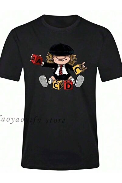 25W Men Casual T Shirt Funny Angus Young Graphic Tshirt Women Male Summer Ove...