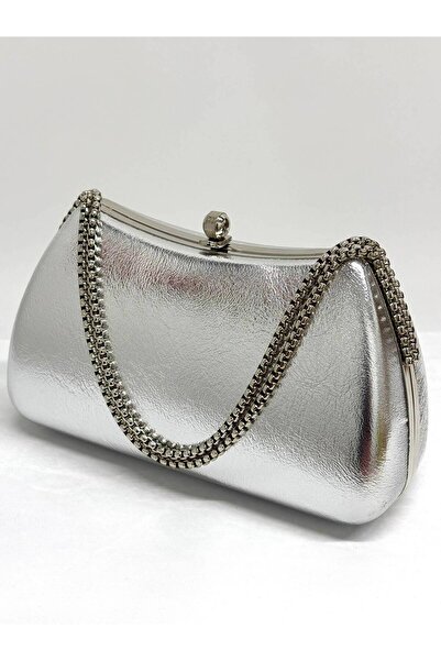 NAZART Women's Skin Silver Evening Dress Clutch Chain Strap Hand and Shoulder...