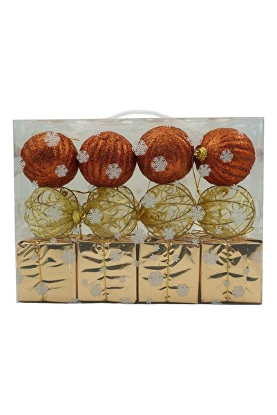 Rao Set de 12 Ornamente de Brad, de Tip Glob, Cupru/ Auriu, din Polistiren, c...