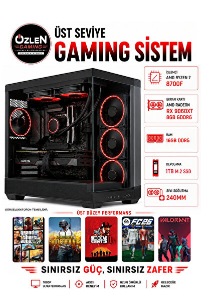 ÖZLEN X55 RYZEN 7 8700F RX 9060 XT 8GB 16GB DDR5 RAM 1TB M.2 SSD Oyuncu Bilgi...