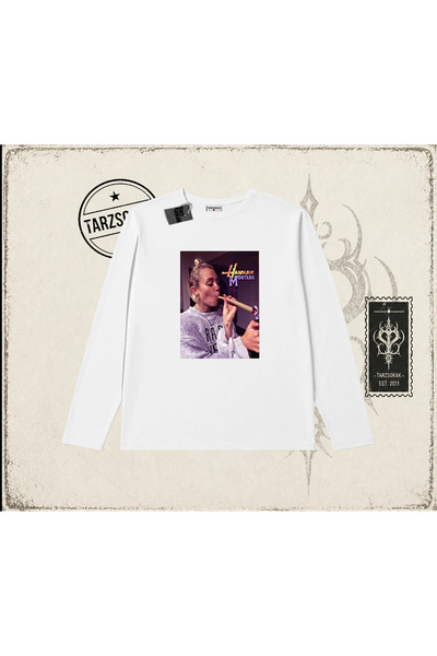 Tarzsokak Unisex Hannah Montana Biskilet Yaka Long Sleeve Beyaz