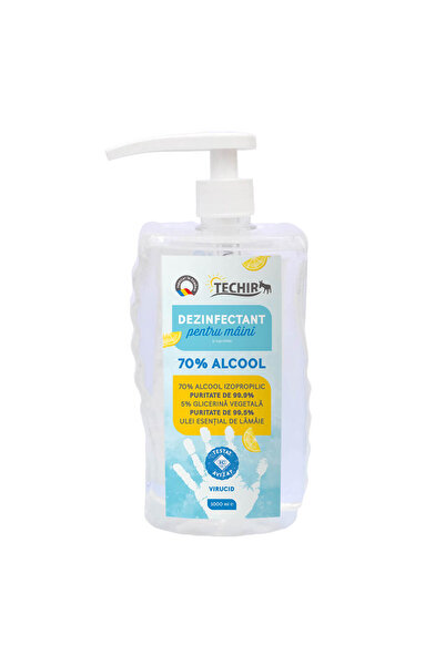 Techir Dezinfectant virucidal pentru mâini cu 70% alcool, cu pompă, 1000 ml