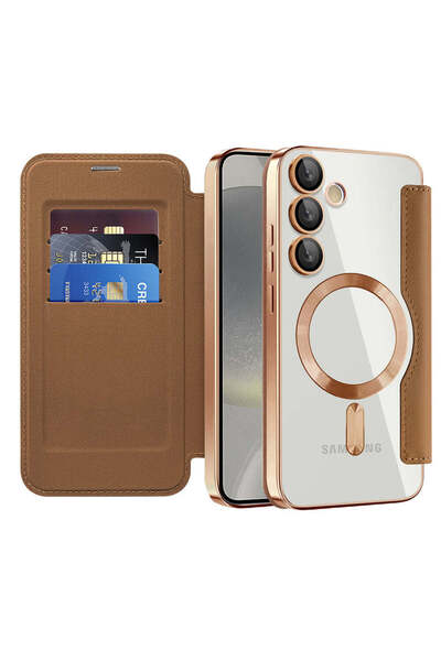 Techsuit Case for Samsung Galaxy S24 Plus, SmartMag Book Case, blue - brown