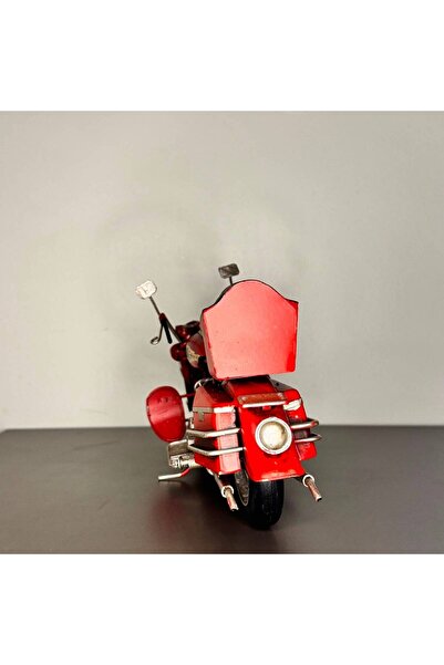 MotoGarage Kırmızı Alev Motifli El Yapımı Metal Motosiklet Biblo (25 cm)