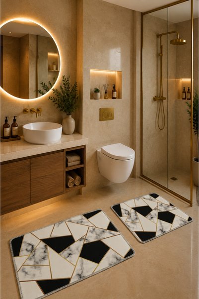 ZNG design home طقم سجادة حمام مكون من قطعتين بقاعدة مانعة للانزلاق وقابلة لل...