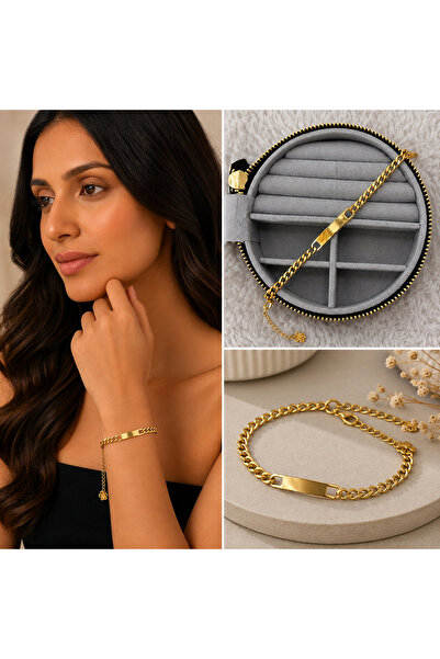 FM 💎   Premium Shiny Gold Color Stylish Gourmet Model Chain with Nameplate 3...