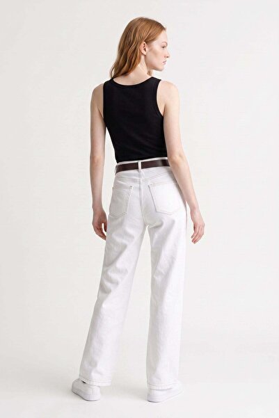 HAKKE Kemerli Wide Leg Kadın Jean PANTOLON