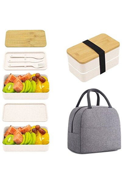 STARSTAR Japanese Style Double-Layer Bamboo Bento Box Set with Lid, Cutlery &...