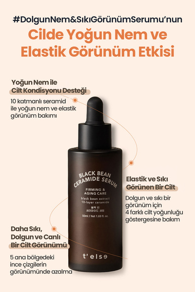 T'else Cilde Sıkı Görünüm ve Nem Sunan Aydınlatıcı Yaşlanma Karşıtı Serum TELSE Black Bean Ceramide Serum