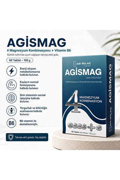 4’lü Magnezyum Kombinasyonu ve Vitamin B6 İçeren Takviye Edici Gıda 60 Tablet