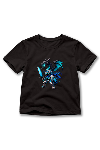 remonz Kids' Robot Knight and Dragon Printed Pixel Art Game Themed Crew Neck ...