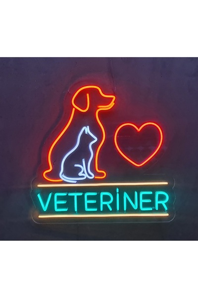 ONSANSHOP Veteriner yazısı kedi köpek siluetli neon led tabela