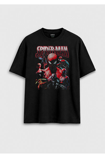 Darkia تي شيرت أسود مطبوع بتصميم Spider Spiderman Retro y2k للجنسين