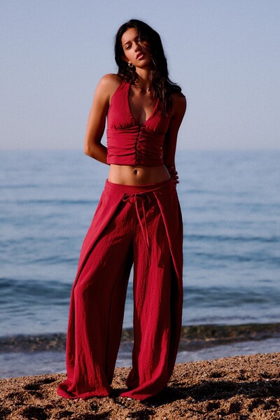 Bershka Rustik pileli wide leg pantolon