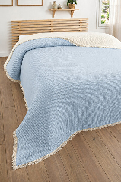 Sevim 5-Layer Single Muslin Bedspread - Padded, 100% Cotton Quilt - 160X220 c...