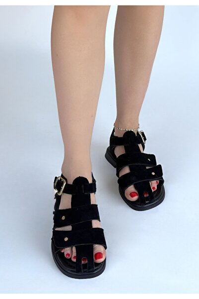 ALFA AKSESUAR 03 Palge Black Suede Sandals