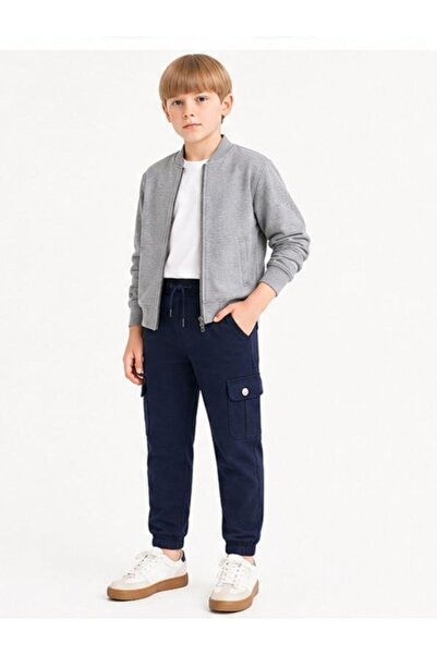 AHENGİM Boys' Commando Pocketed School Trousers with Elastic Waist Ak1000-1-2