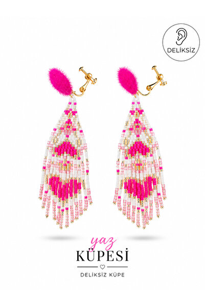 1PARÇAMAVİ DELİKSİZ kıstırmalı klipsli kadın küpesi -MİYUKİ BONCUK KÜPE