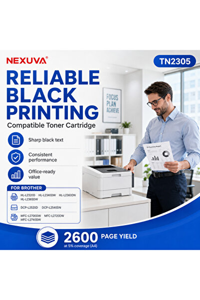 Nexuva خرطوشة حبر أسود متوافقة مع طابعات براذر TN2305 - إنتاجية عالية تصل إلى 2,600 صفحة