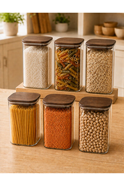 Karçiçeği Home Vacuum Borosilicate Glass Food Storage Container with Acacia L...