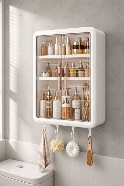 Generic 1 Plastic Wall Mounted Bathroom Storage Cabinet No Drill Double Door ...