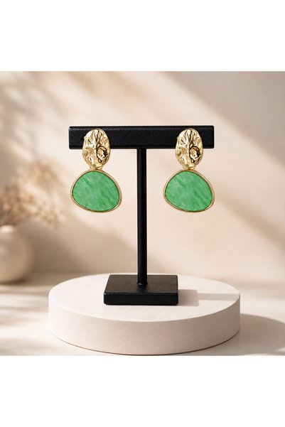 BY DİLEK ÇETİN ACCESSORY Steel green stone earrings