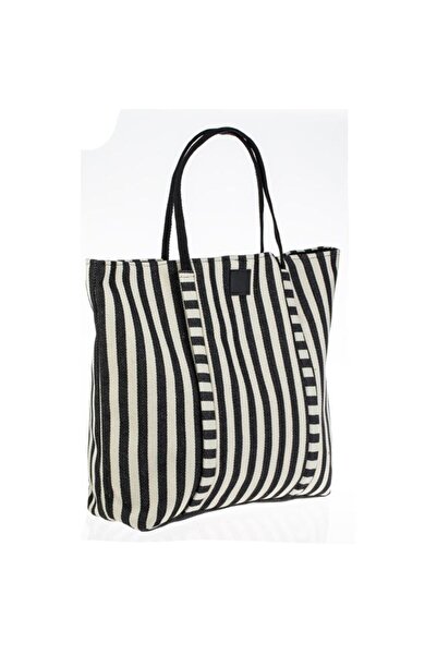 BAMI NETWORK Geanta de plaja ecru dungi negre 54x14x42cm vara