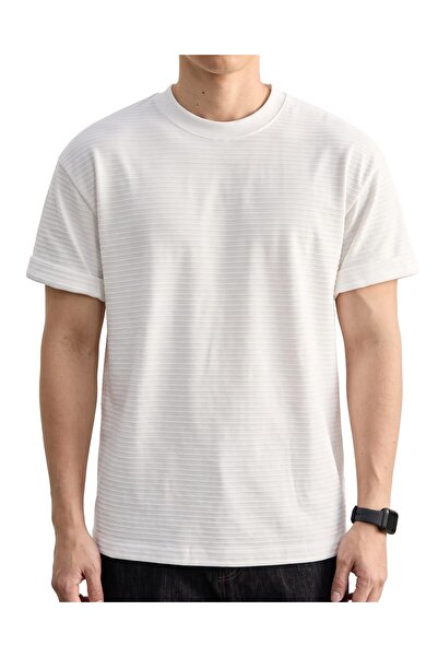 Future Fit Men's Cotton Textured T-Shirt, Short Sleeve Crew Neck Casual Top