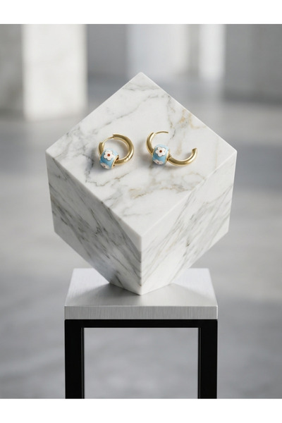 Prizma Concept Enamel Flower Motif Stone Women's Hoop Earrings - Stylish and Trendy Jewelry