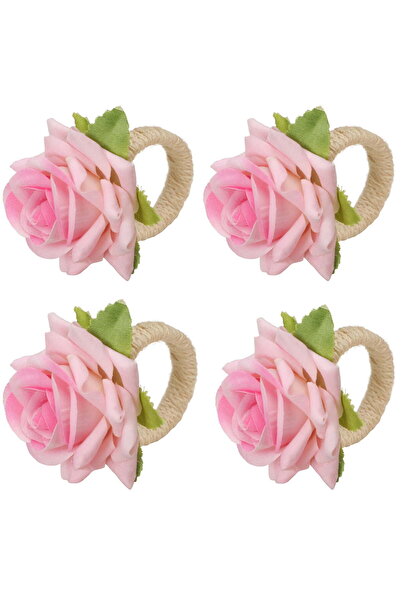STARSTAR Pink Flower Napkin Ring Set (4 pieces), floral, rose napkin holders,...