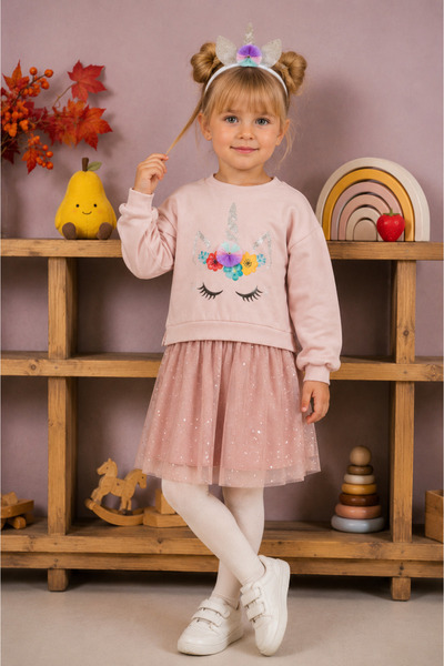 Eray Kids Момичешка рокля от тюл с брокат и щампа на еднорог, за 3-6 години
