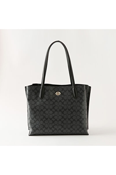 SASHA All-Over Print Tote Bag with Zip and Button Closure and Top Handles
