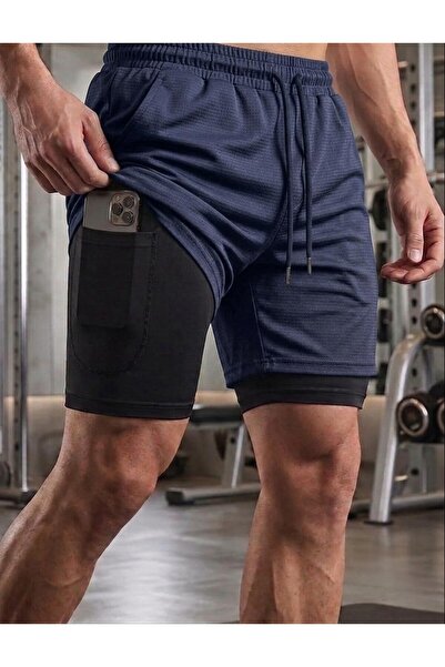 AURA GİYİM Athlete Shorts with Leggings and Phone Pocket, Gym and Fitness Lined