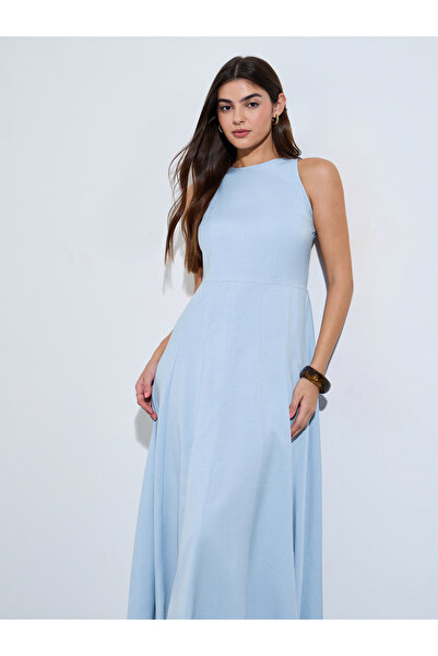 Styli Light Blue Sleeveless A-Line Midi Dress