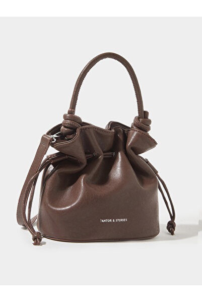 Styli Brown Drawstring Mini Handbag