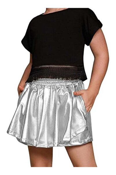 Generic Women’s Metallic Mini Skirt – Shiny Elastic Pleated Flared Rave Party...