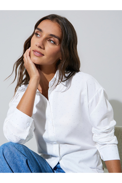Styli White Embellished Long Sleeves Oversized Shirt