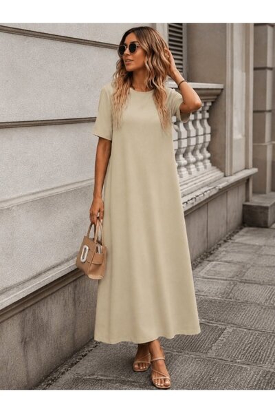 Veraura Lifestyle Women's Short Sleeve Crew Neck Long Viscose Dress