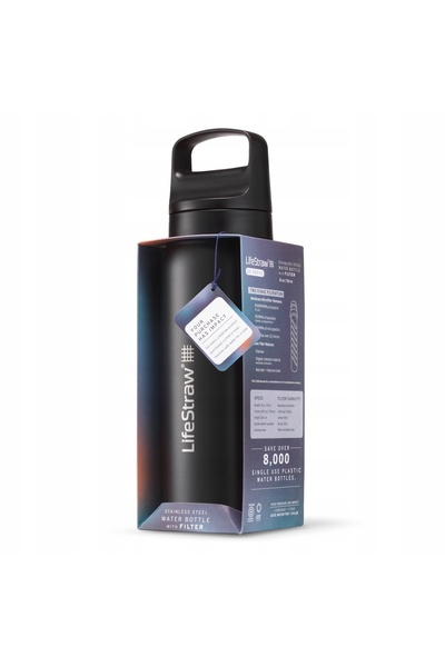 NO BRAND Sticlă de drumeție Lifestraw Go 2.0 Steel cu filtru, 1 l, negru, 1 l