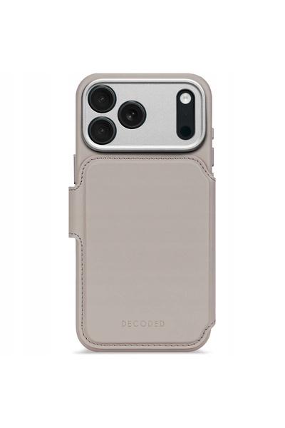 decoded Husă iPhone 17 Pro Max - Husă din piele cu suport pentru carduri, Bej