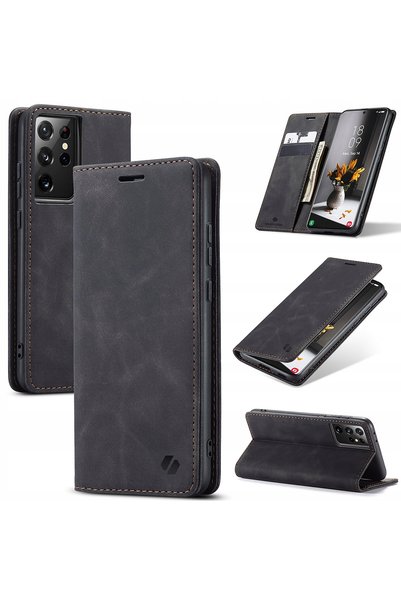 NO BRAND Husă tip portofel SPACECASE pentru Samsung Galaxy S21 Ultra Negru