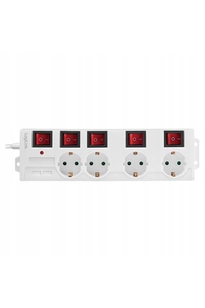 LogiLink Prelungitor cu 4 prize, 5 întrerupătoare, 230V, 3600W, 1,5 m, alb
